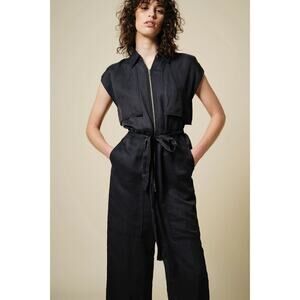 Saint Art New York Maxine Short Sleeve Cargo Jumpsuit Licorice Black Size Small